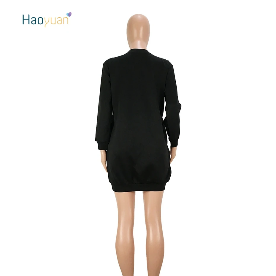 HAOYUAN, платье-Толстовка размера плюс, Vestidos, длинный рукав, Осень-зима, платья для женщин, одежда, веревочное, больше размера d, мини-платье-футболка