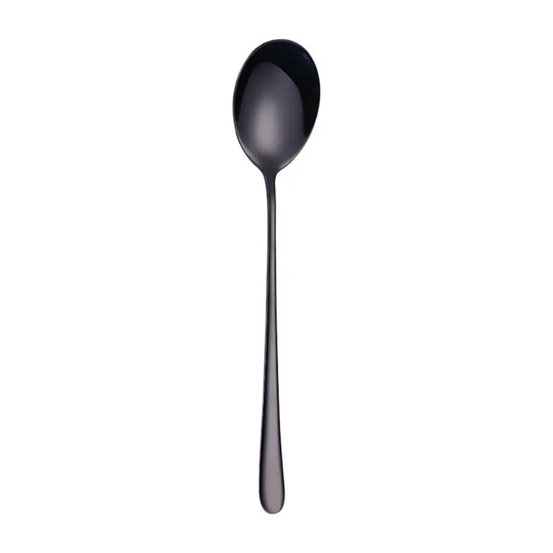 Spoon-Black 5 цветов нержавеющая сталь ложки вилки с длинной ручкой мороженое Кофе Чай ложки лапша спагетти-вилка домашняя кухня посуда - Цвет: Spoon-Black