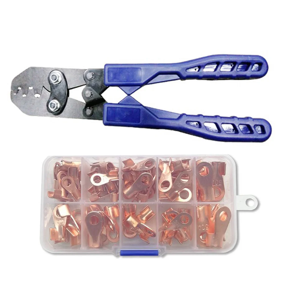 plier set Обжимной инструмент обжим плоскогубцы 5А до 100А с 70 шт. открытый баррель медное кольцо наконечники Ассортимент Комплект - Цвет: plier set