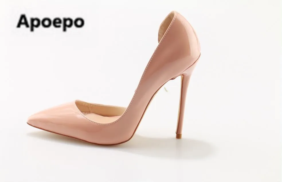 

sales Brand Nude Patent Leather High Heel Shoes Sexy Pointed toe Stiletto Heels Woman Dress Shoes 12 cm Bridal Shoes wedding