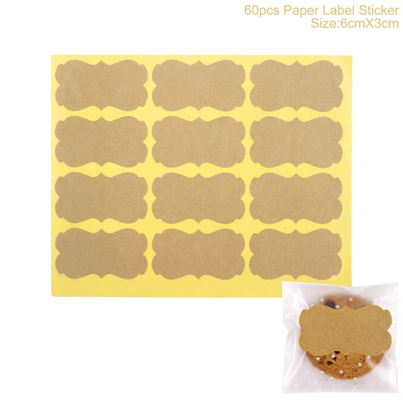 label sticker 60pcs QIFU 100 шт пластиковая прозрачная целлофановая Конфета Печенье Подарочная сумка для украшений посылка для DIY печенье закуски выпечка свадьба день рождения - Цвет: label sticker 60pcs