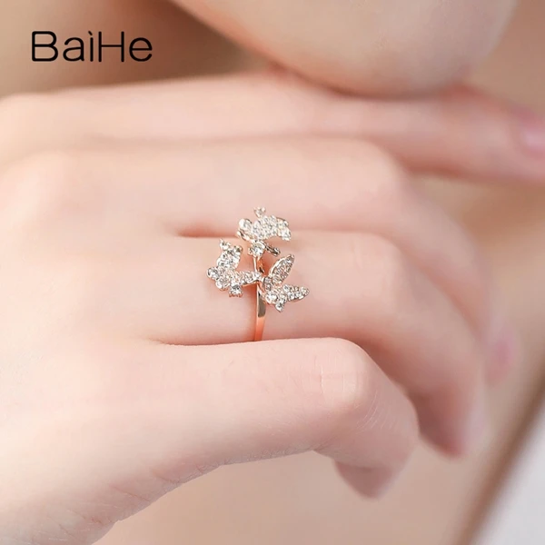 BAIHE Solid 14 K розовое золото всего 0.39ct сертифицированные H/SI натуральные Алмазы обручальные женские модные ювелирные изделия Подарочное кольцо