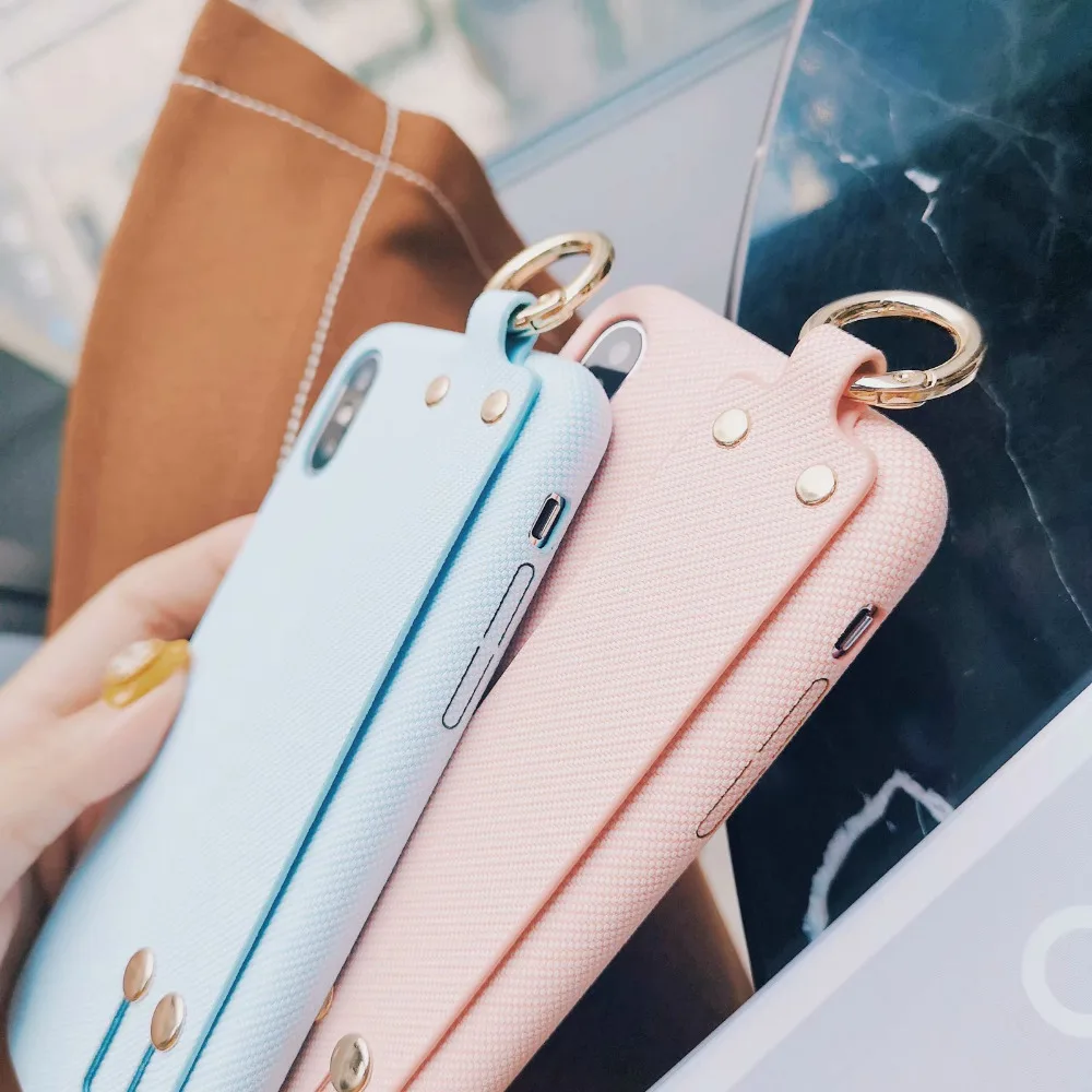 DISSCASE Simple Candy Color Wrist Band Phone Case For iphone 8 7 XS MAX XR X 6 6S PLUS Cases PC Hard Shell Bracket Function Capa | Мобильные