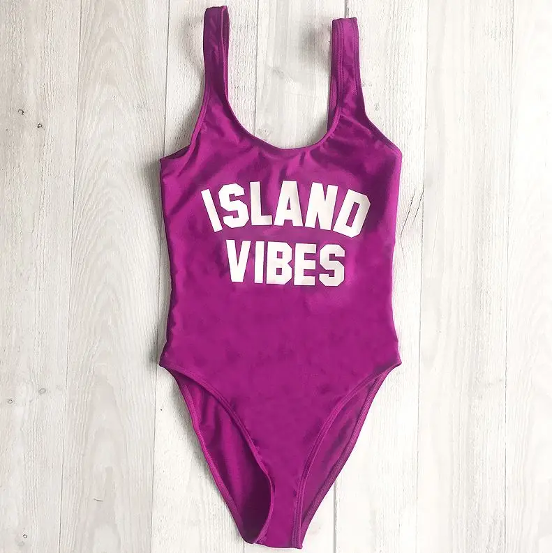 island purple Пикантные BAE WATCH с высоким вырезом Купальники Для женщин Одна деталь купальник Письмо печати ванный комплект Монокини Пляжная боди Island Vibes - Цвет: island purple