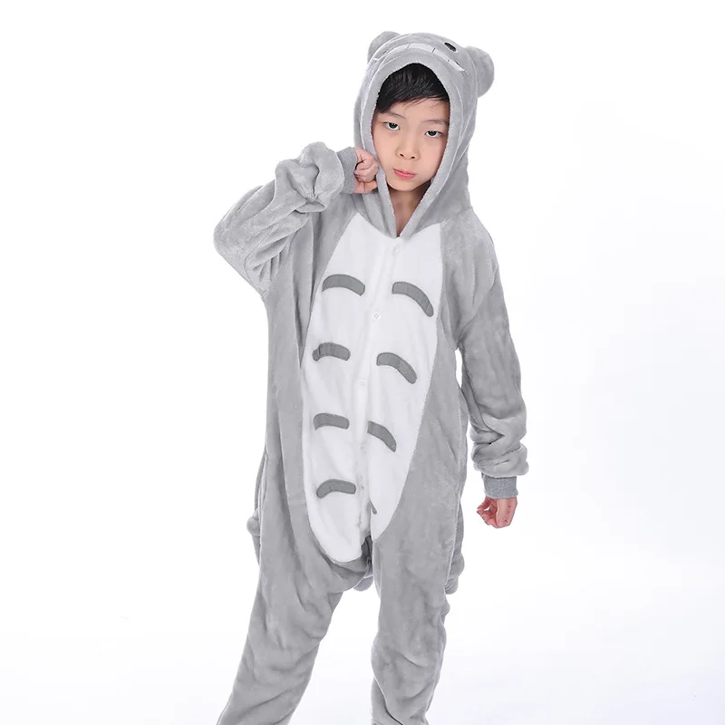 Totoro Комплект детских пижам kigurumi с рисунками животных для мальчиков и девочек; пижамы для костюмированной вечеринки с единорогом для детей; комбинезон с капюшоном; зимняя одежда для сна - Цвет: Totoro