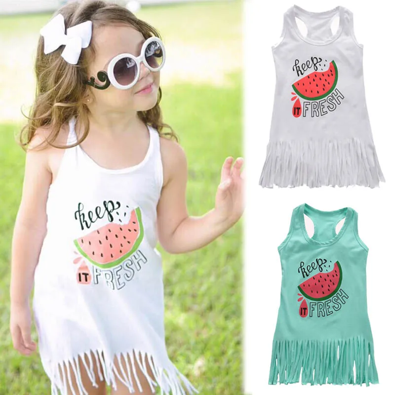 Яркое летнее стильное тонкое платье для девочек 1-6 лет Хлопковое без рукавов