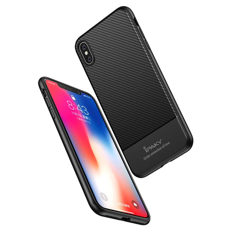 IPAKY смартфон Чехол для iPhone XR XS Max углеродного волокна Текстура ТПУ мобильный