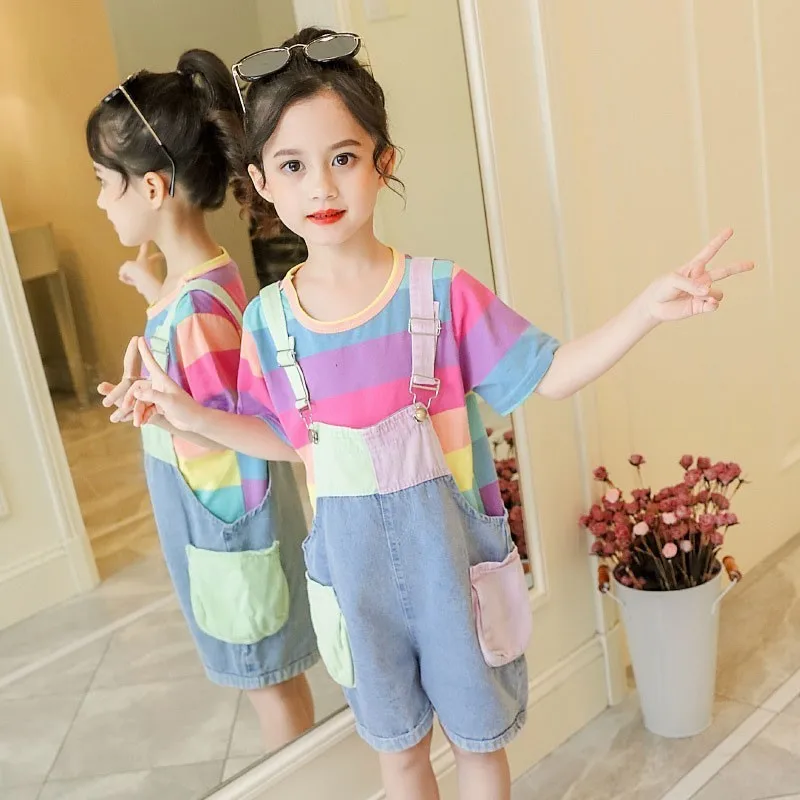 Детские летние комплекты комплект из 2 предметов для девочек яркие футболки в