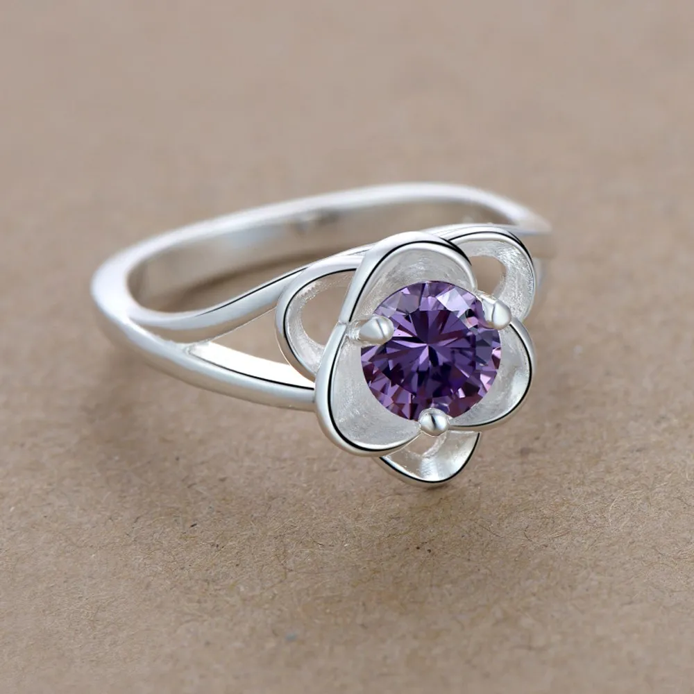 Красивое серебряное кольцо с фиолетовым цирконием модное ювелирное изделие для