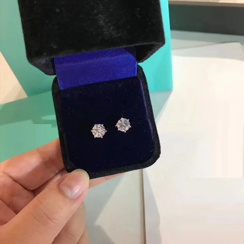 ZQ большие серьги-гвоздики из одного камня с фианитом 925 пробы 6 когтей