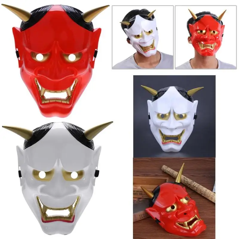ПВХ японский Hannya Noh Хэллоуин косплей маска ужасов полная для лица вечеринки