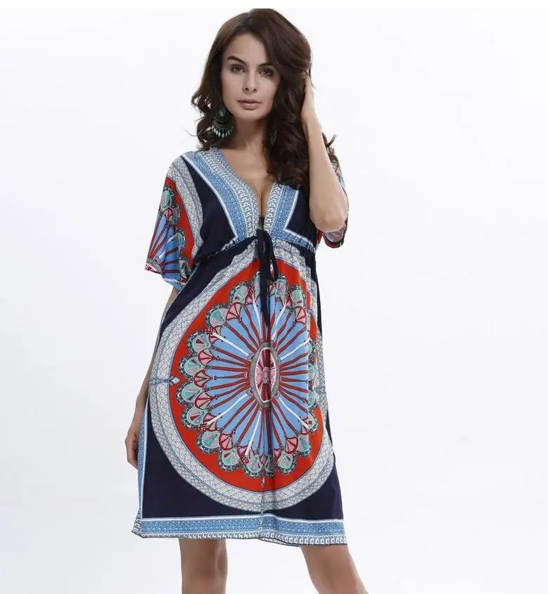 Женское винтажное пляжное платье в стиле Бохо с принтом пейсли и V образным