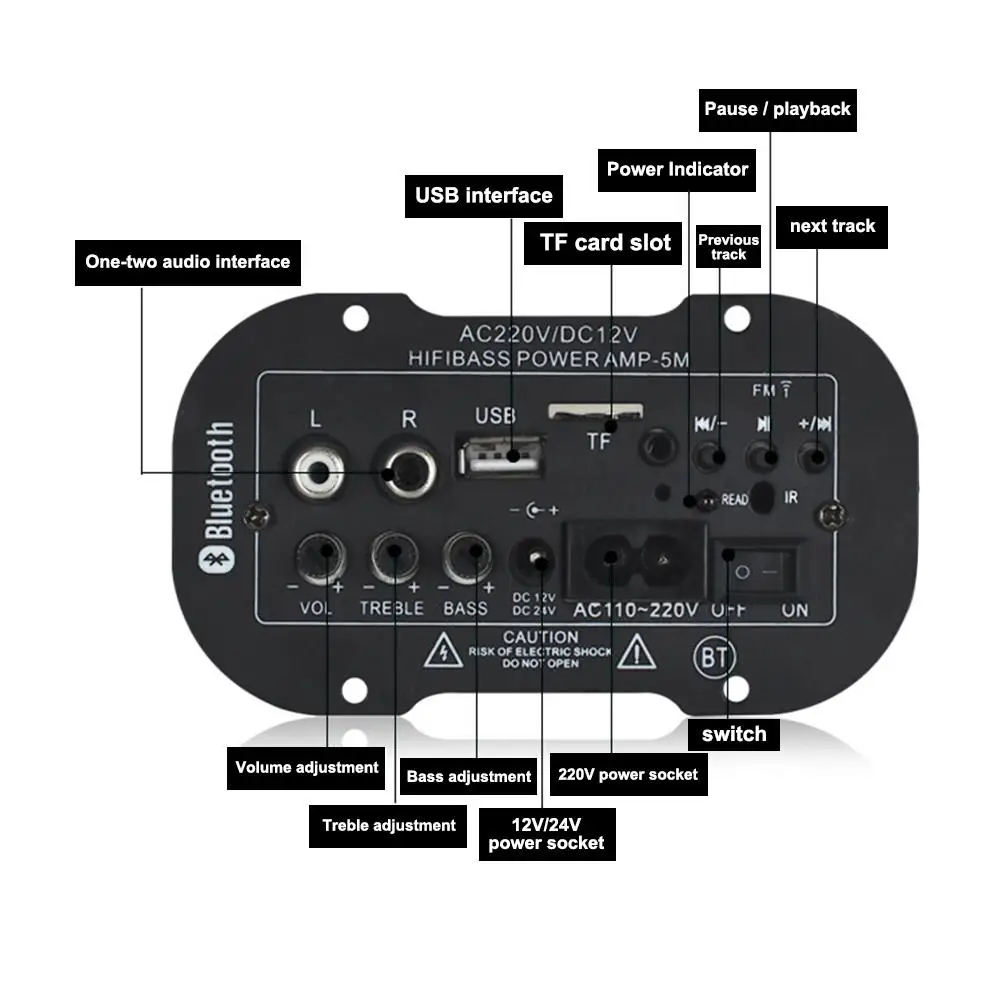 Bluetooth цифровой усилитель мощности плата USB DAC FM радио TF плеер сабвуфер