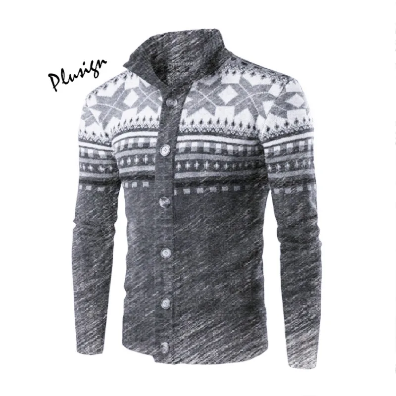 Для мужчин водолазка вязаный кардиган свитер серого цвета Chic печати с длинным