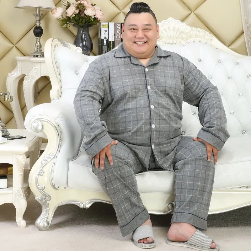 Мужские пижамные комплекты размера плюс XXXXXL из хлопка, Весенние Простые клетчатые мужские пижамы, повседневные пижамы для мужчин - Цвет: PLUSTZ-3