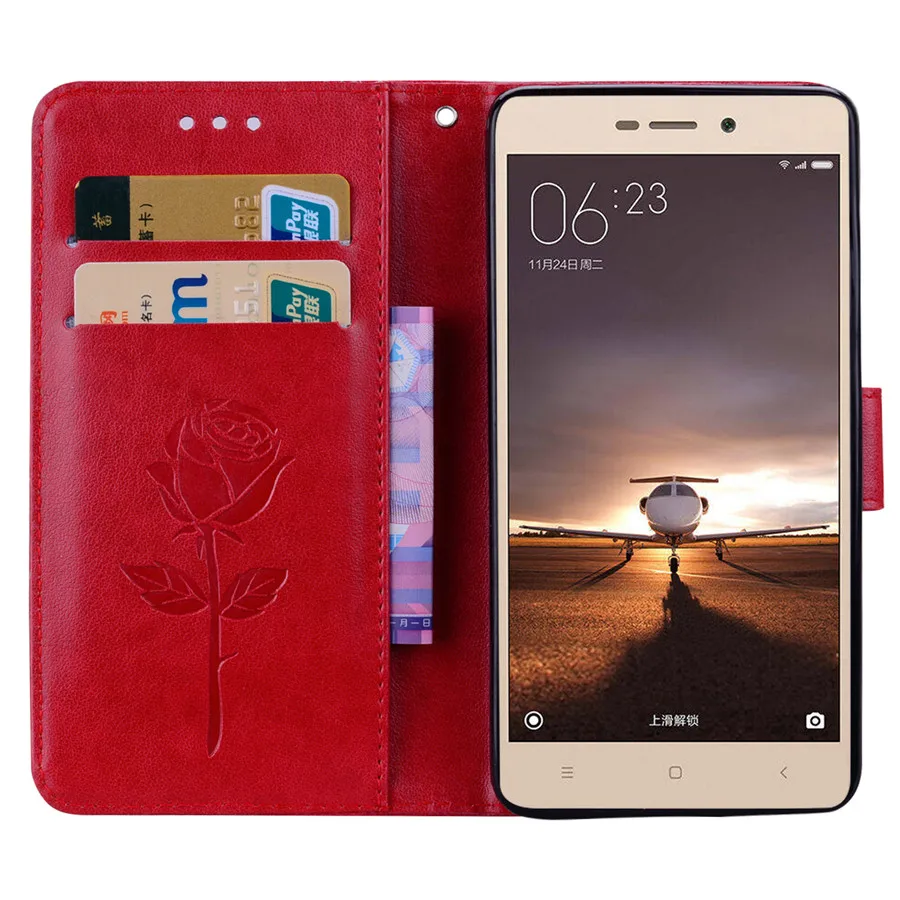 Чехол книжка для Xiaomi Redmi 3 S кожаный чехол с 3D рисунком розы xiaomi S|Чехлы-портмоне| |