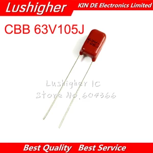 10 шт. 63V105J 1 мкФ шаг 5 мм, алюминиевая крышка, 63В 105J 105 CBB полипропиленовый пленочный конденсатор с алюминиевой крышкой