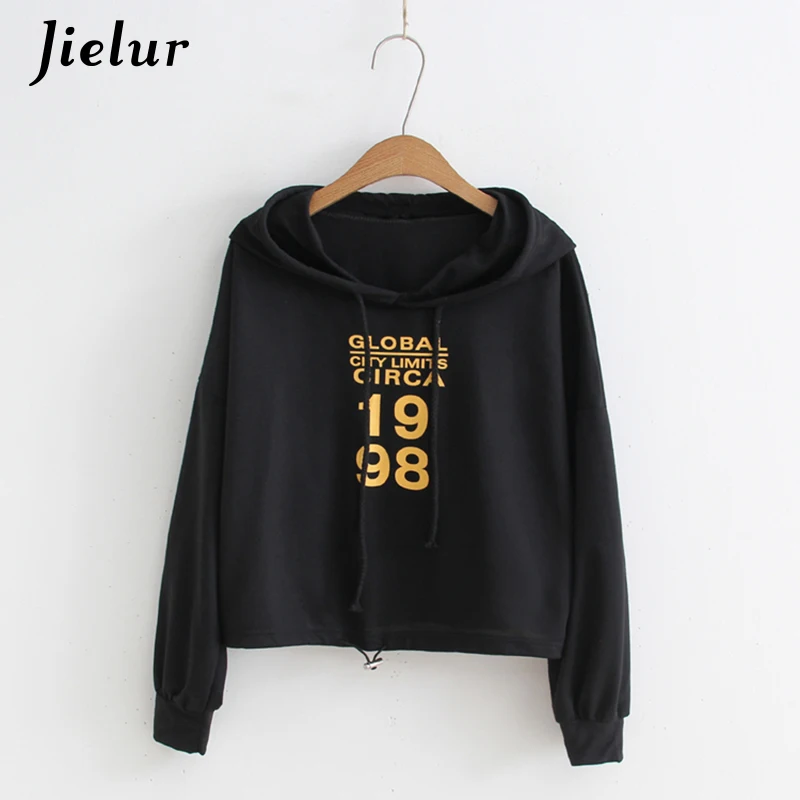 Jielur 2019 зимние тонкие с принтом букв для женщин толстовки повседневное Harajuku