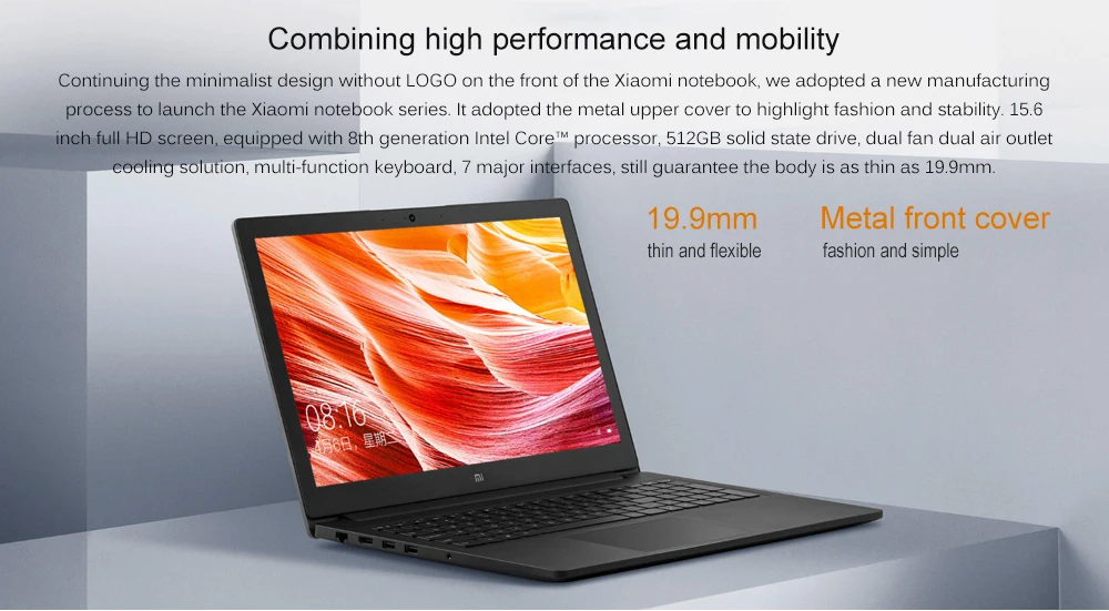 Ноутбук Xiaomi Mi Ruby, 15,6 дюймов, ноутбук с ОС Windows 10, четырехъядерный процессор Intel Core i7-8550u, 8 Гб ОЗУ, 512 Гб SSD, ноутбук