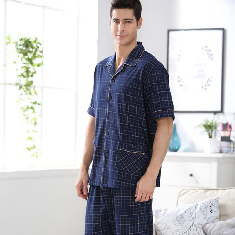 CherLemon новые мужские летние трикотажные Хлопковые пижамы короткий рукав