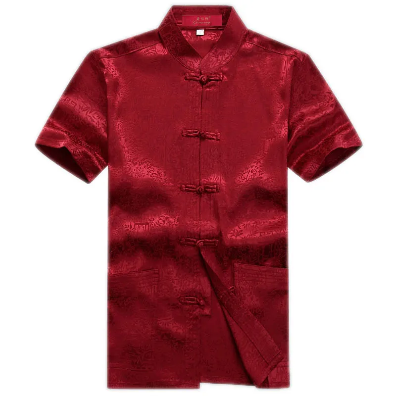 wine red 4 Плюс размер 4XL Лето Кунг-фу Рубашка Блузка мужская с коротким рукавом Традиционный китайский костюм Тан Топ Мужской Тай Чи униформа - Цвет: wine red 4