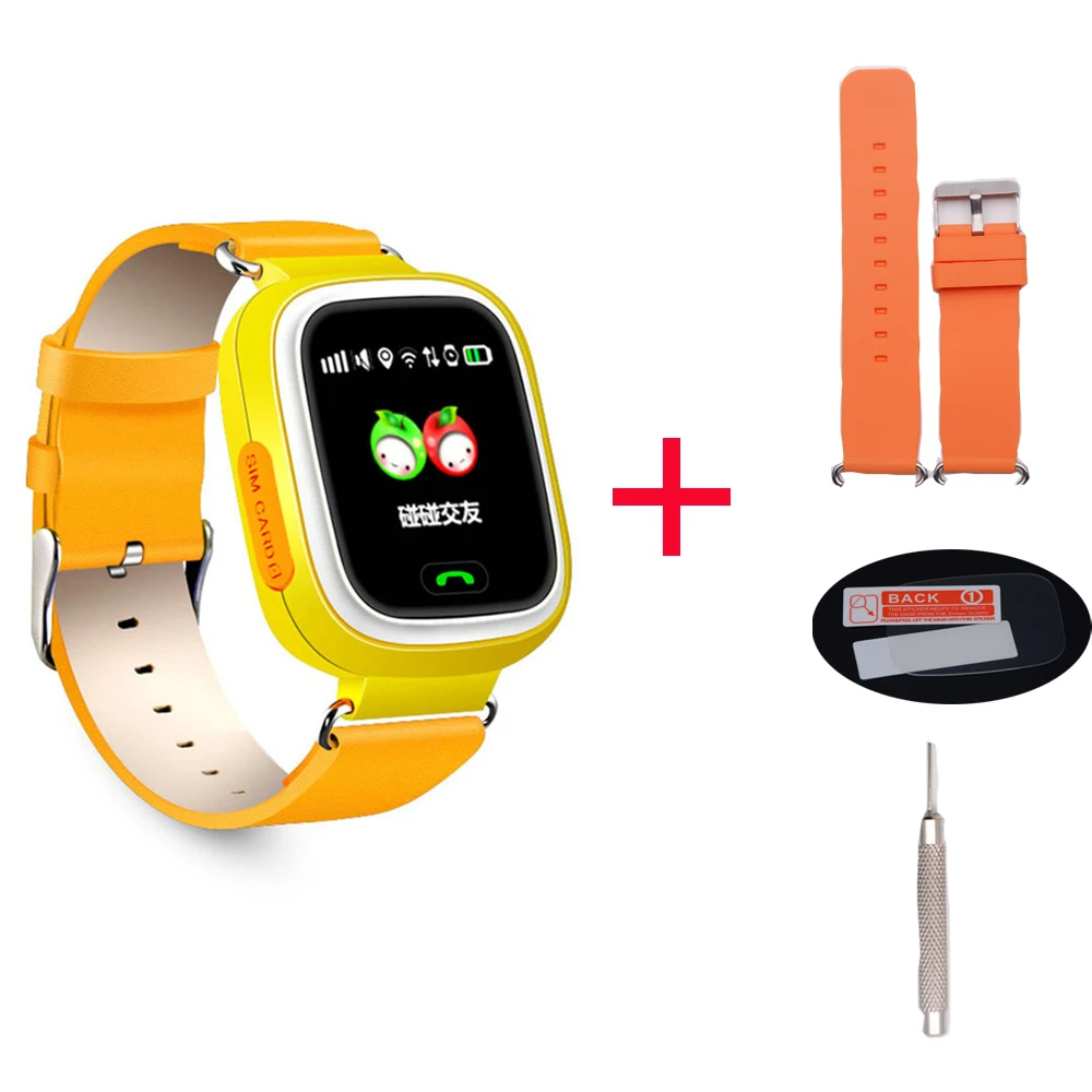 orange with strap Q90 для присмотра за детьми, SOS анти-потерянный часы сим-карта Wi-Fi для Smartwatch Детские умные часы gps позиционная Сигнализация часы PK Q80 Q50 Q60 - Цвет: orange with strap