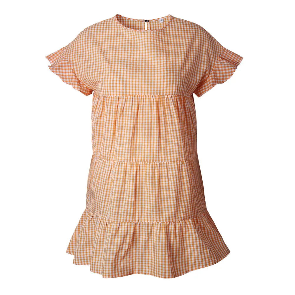 2019 Fashion Women Dress Generous Ladies Plaid Printing Round Neck Short Sleeve Elegant Summer Mini Party A# | Женская одежда