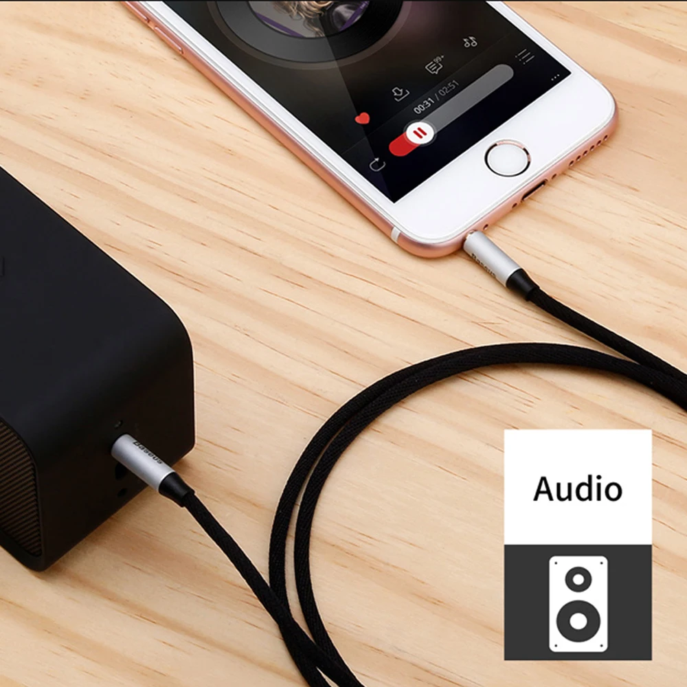 Baseus Jack 3.5 Audio Cable 3.5mm Male to Braid Gold Plated Aux for iPhone Samsung Xiaomi Car Headphone Speaker |