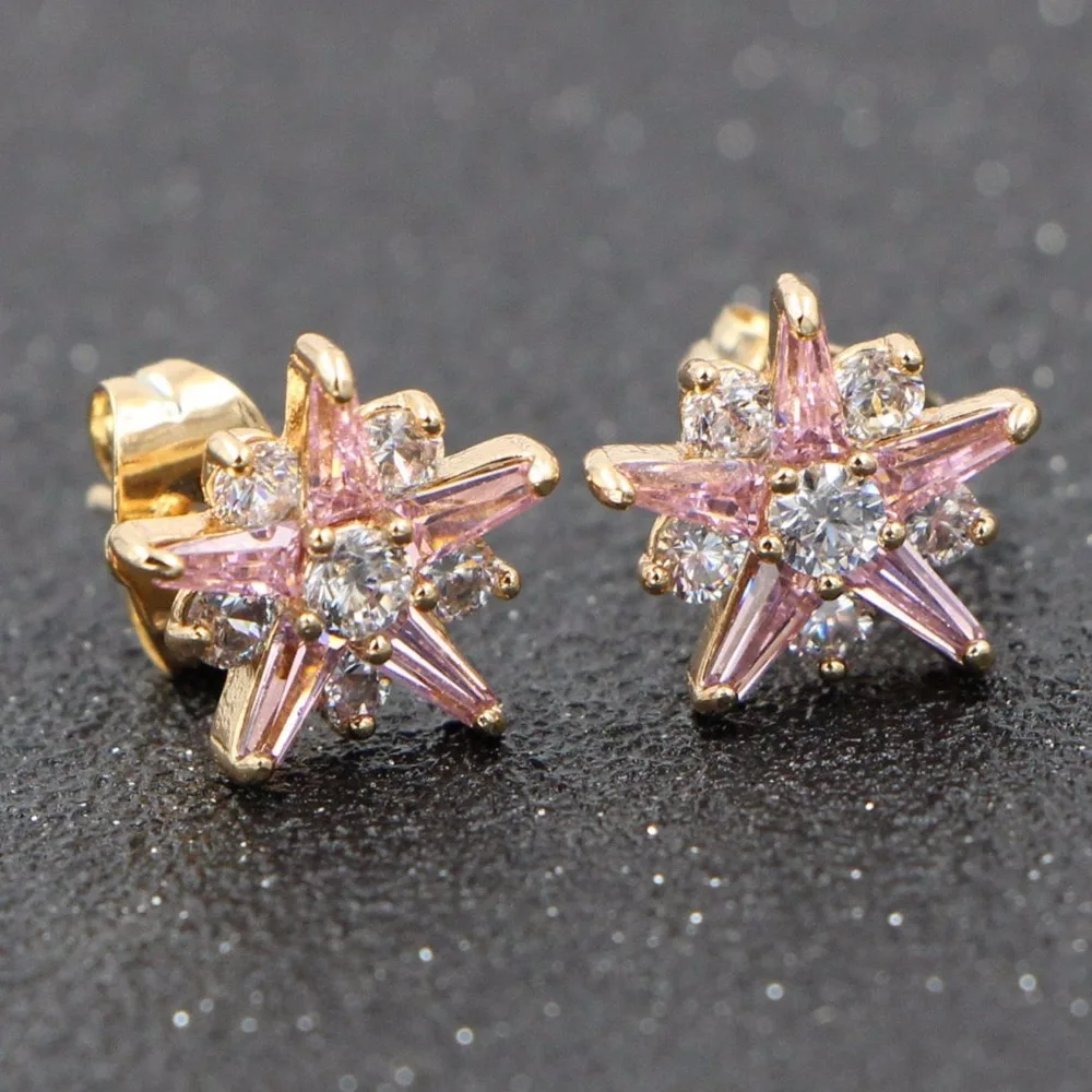Женские серьги-гвоздики в форме звезды HeeZen модные серьги с розовым кубическим