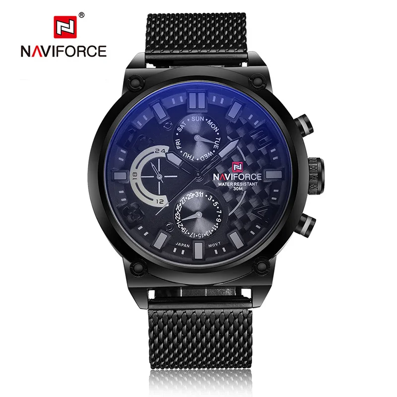 BGYB NAVIFORCE люксовый бренд, полностью стальные мужские часы, мужские кварцевые часы, 24 часа, часы с датой, мужские спортивные военные наручные часы, Relogio Masculino - Цвет: BGYB