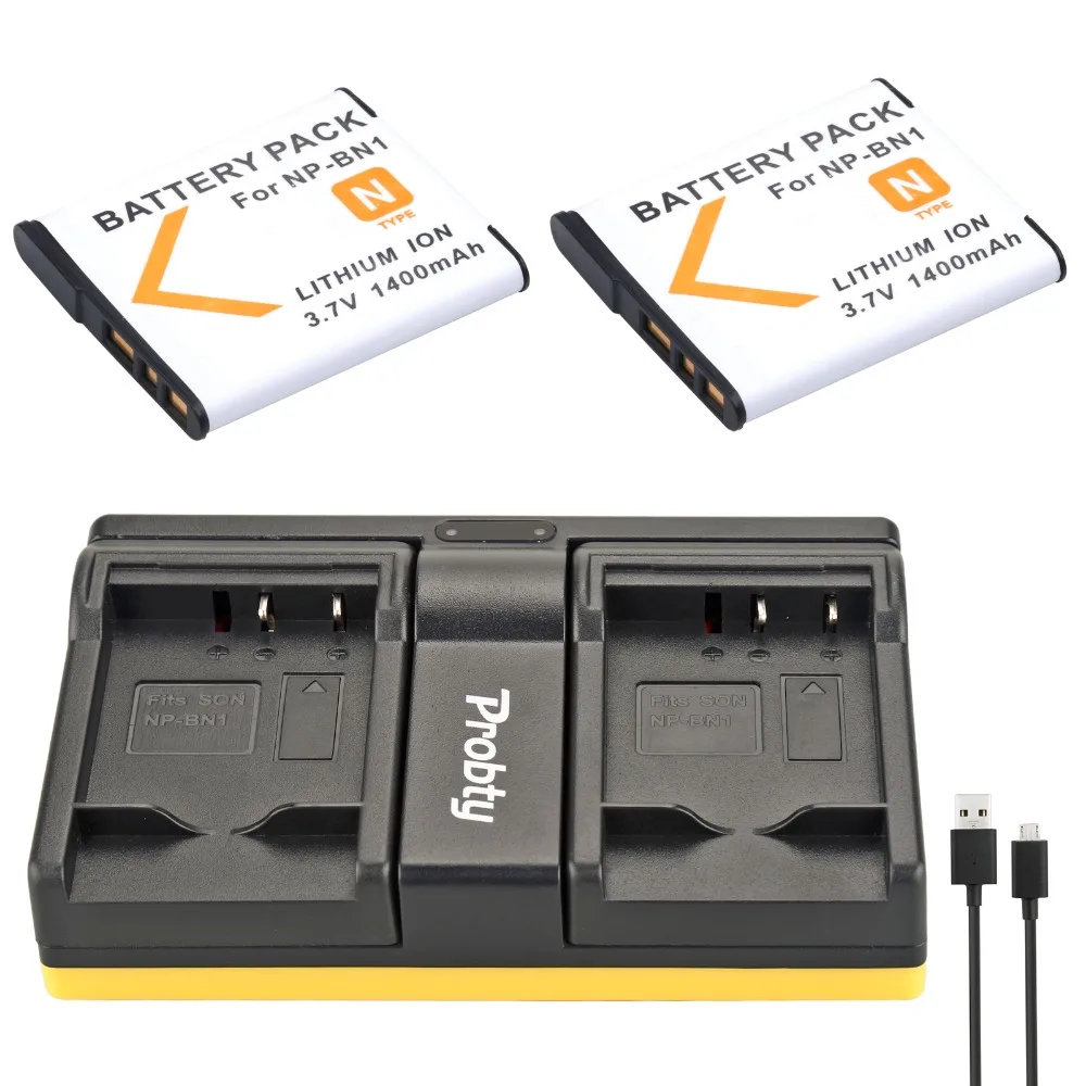 Probty 2 шт. NP BN1 Камера Батарея + USB Dual Зарядное устройство для SONY DSC W630 W570 WX100 WX150 TX7C W510