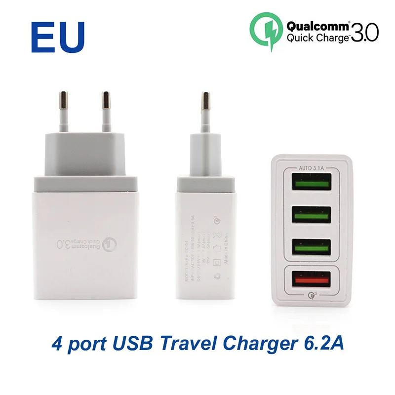 Дорожное зарядное устройство с 4 портами 6 2 А быстрая зарядка 3 0 USB быстрое для Samsung