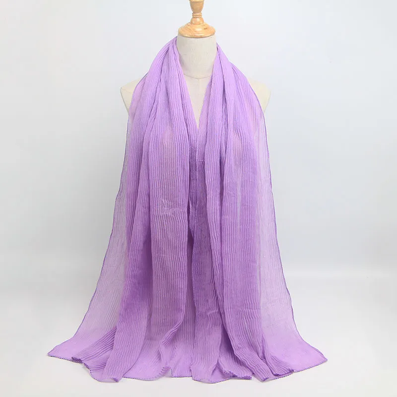 light purple Женский хлопковый шарф, плиссированный, обжим, хиджаб, шаль, большой длинный шарф, мусульманский платок, тюрбан для обертывания, 180x90 см, 20 цветов - Цвет: light purple