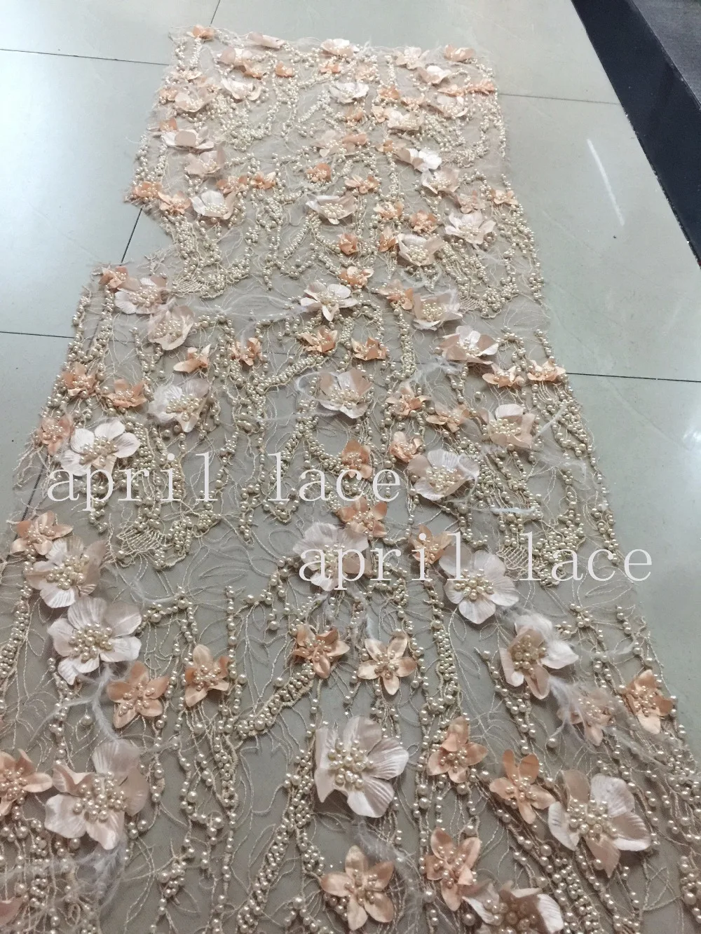 5 ярдов ST002 # Роскошная 3d жемчужная вышивка бисером сетчатая кружевная ткань для