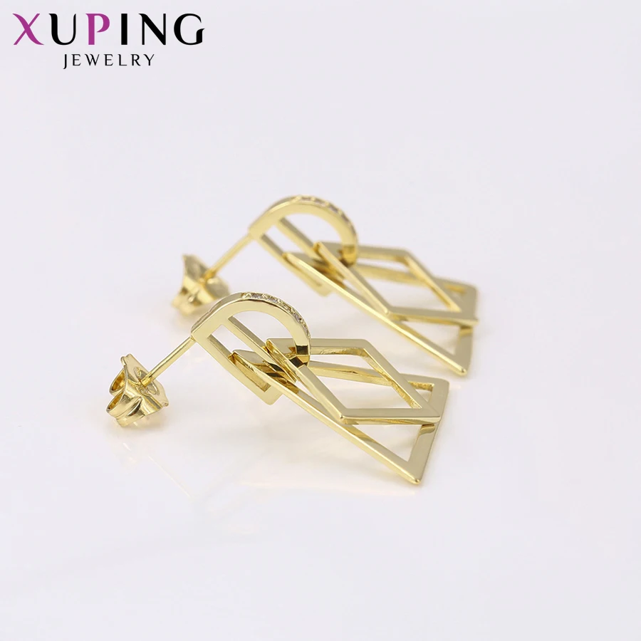 Xuping Jewelry Fashion Triangle Design Earrings Light Yellow Gold Color Plated for Women Thanksgiving Gift 94427 | Украшения и