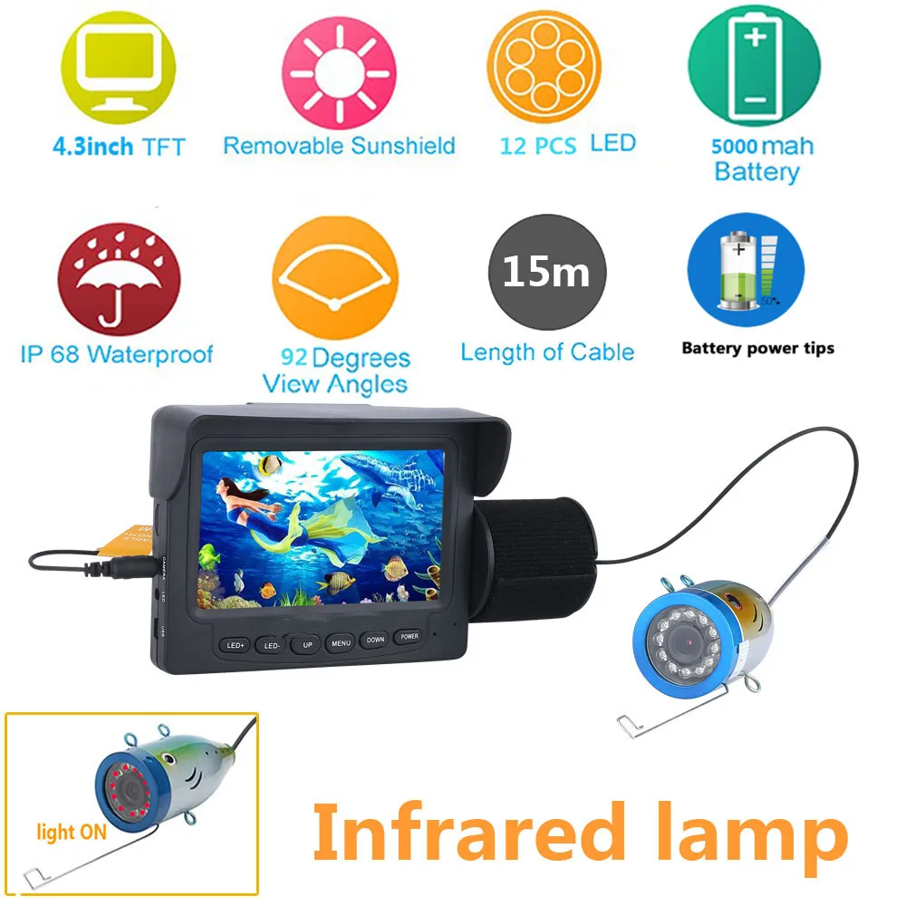 Pаспродажа PDDHKK 4,3-дюймовый 1000TVL рыболокатор визуальный лед/океан/озеро подводная рыболовная камера с 12 инфракрасными лампами ночного видения