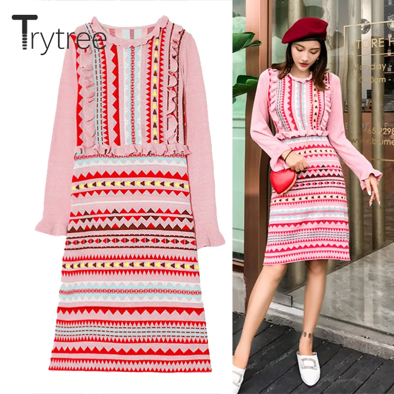 Trytree женское летнее осеннее модное платье винтажное повседневное эластичное