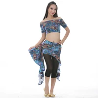 sexy women belly dance top clothes hip scarf pants off shoulder peacock belly dance costume