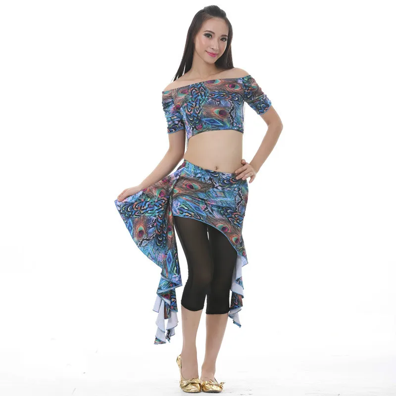 sexy women belly dance top clothes hip scarf pants off shoulder peacock costume | Тематическая одежда и униформа