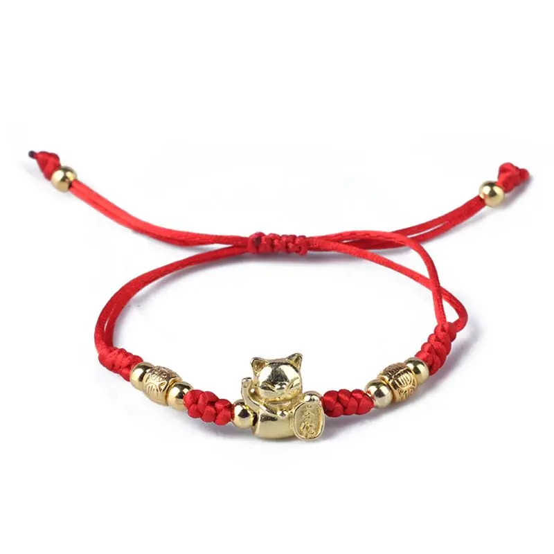 Красный плетеный браслет Lucky Gold Fortune Cat Kabbalah регулируемые модные