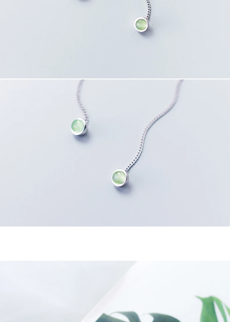 MloveAcc 925 пробы серебряные серьги для женщин очаровательный зеленый кристалл длинные висячие серьги цепочка уха линия хорошее ювелирное изделие подарок