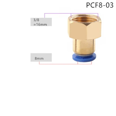 PCF8-03 PCF воздушный фитинг 4 6 8 10 12 мм шланговая трубка 1/" 3/8" 1/" BSP 1/4" Женский латунный пневматический, с резьбой соединитель Быстрый Соединительный фитинг - Цвет: PCF8-03