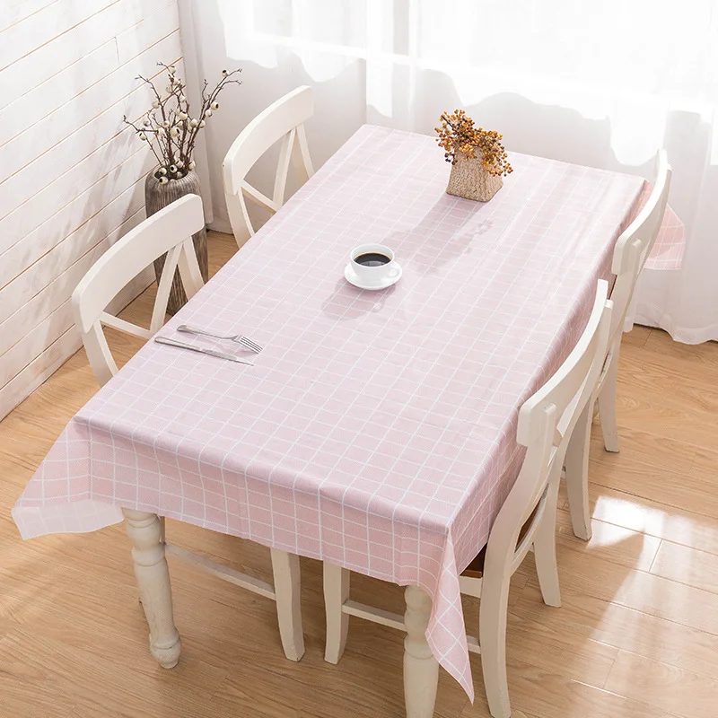 Pink Короткая клетчатая Водонепроницаемая скатерть для гостиной, кухни, ПВХ пластик, мягкая стеклянная скатерть, прямоугольная скатерть для обеденного стола - Цвет: Pink