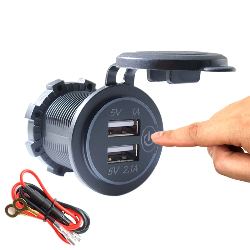 12V 24V Dual USB Touch ON OFF 2.1A LED Car Charger Adapter For Car Boat Marine Truck Camper