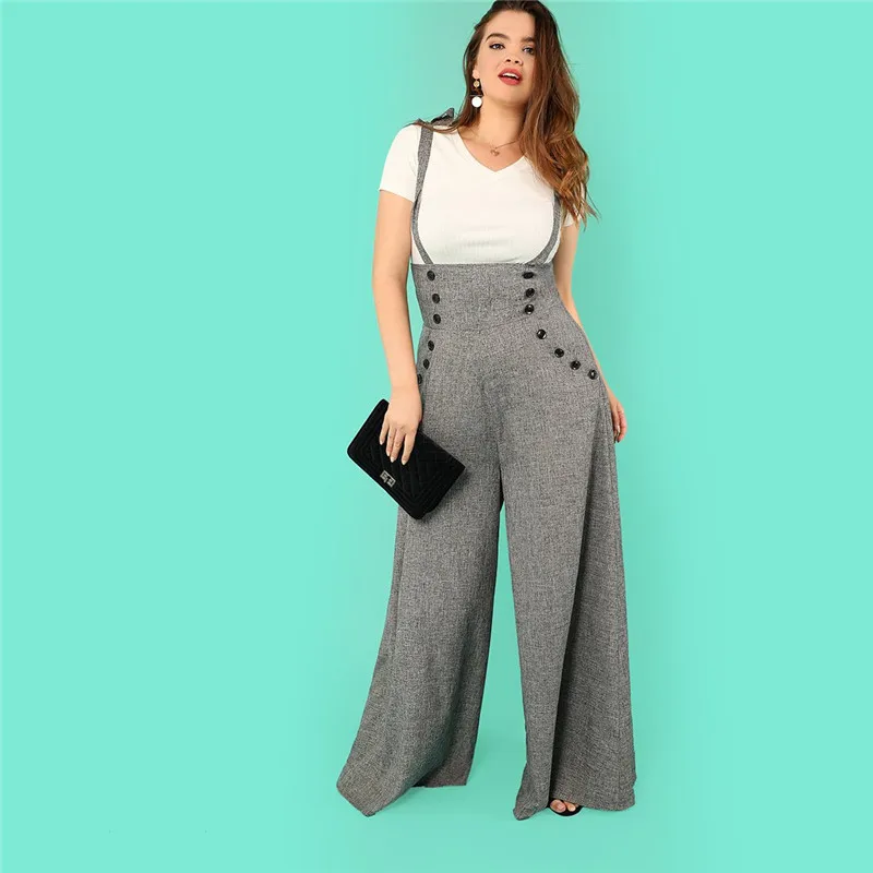 SHEIN Стильные Брюки Размера Плюс С Подтяжками Офисные Брюки С Лямками Размера Плюс