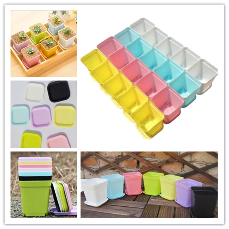 10PC Random Color 10 шт./партия, 7*7*8 см, разноцветные цветочные горшки или поддоны, пластиковые горшки, креативные маленькие прямоугольные горшки для суккулентных растений - Цвет: 10PC Random Color