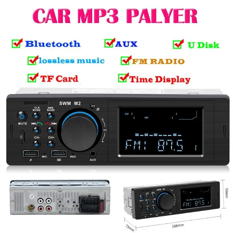 SWM M2 автомобильный стерео MP3 музыкальный плеер FM Музыкальный радио Bluetooth 4,0 TF AUX двойной usb зарядка для iOS/Android головное устройство