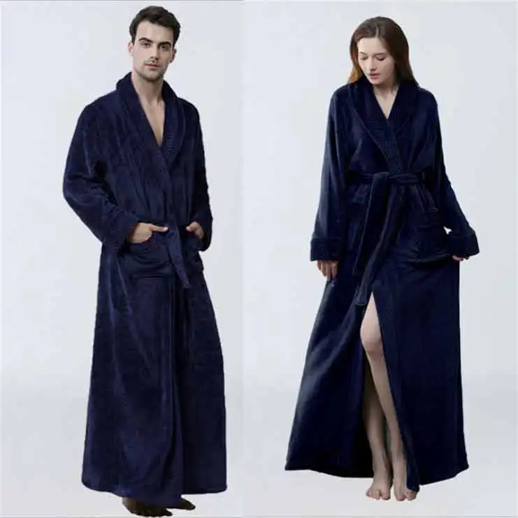 CAVME Navy CAVME размера плюс женский длинный фланелевый Халат для влюбленных на заказ свадебное кимоно халат зимний мужской халат - Цвет: CAVME Navy