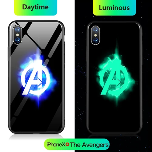 Marvel Мстители Капитан Америка Железный человек паук Бэтмен чехол в виде светящегося стекла для iphone 11 6 6s 7 8 Plus X XS Max XR задняя крышка - Цвет: The Avengers