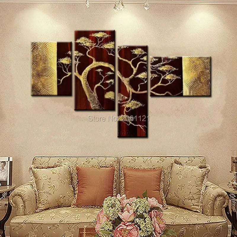 Набор из 4 предметов ручная роспись современная абстрактная золотисто